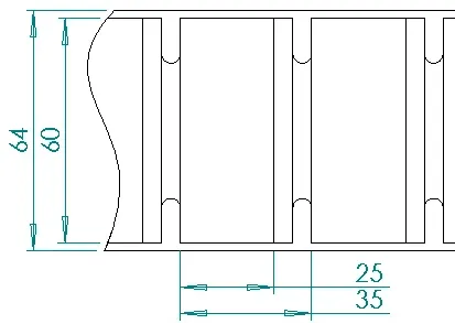 Umrisszeichnung des Lieferanten für das bedruckbare Metalletikett im Format 60 x 25 mm.